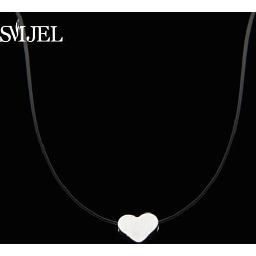 SMJEL Tiny Heart Choker Necklaces Trendy Invisible Chain Necklace Star Female Collier Femme Womens Necklace Jewelry Bijoux