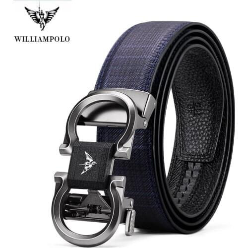 WILLIAMPOLO Genuine leather mens belt high-quality luxury cowhide fashion Casual letter pattern alloy automatic buckle business