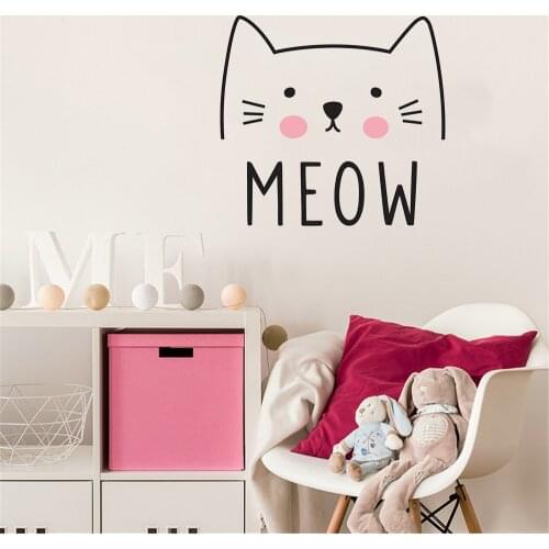 Wall Decal Vinyl Cute Cat Meow Sticker For Kids Girls Room Decoration Nursery Removable Decor House Bedroom Art Design WW-252