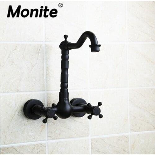 Wall Mounted Oil Rubbed Black Bronze Bathroom Faucet Bathtub Torneira Basin Sink Faucet Hot And Cold Mixers &Taps Doubel Handles