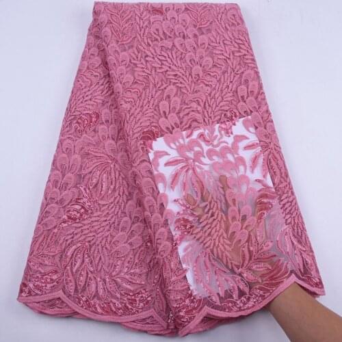 Latest Onion African Lace Fabric With Sequins 2020 French Mesh Lace Fabric Embroidery Nigerian Tulle Lace Fabric For Dress S1905