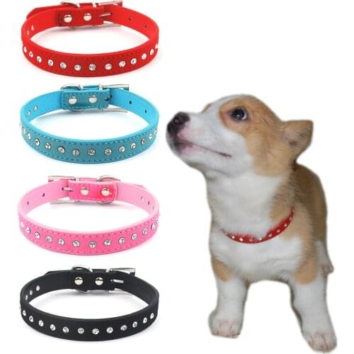 Dog Collar Bling Rhinestone Soft Suede Imitation Leather Collar Pet Accessories Crystal Diamond Collar for Small Medium Dogs