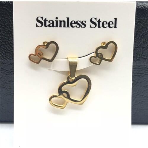 Gold color Stainless Steel Jewelry Sets For Women Moon Star Pendant Necklacae Stud Earrings Fashion Jewelry set Collares Mujer