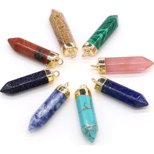 Natural Stone Pendant Prisms Crystal Agates Amethysts Lapis Lazuli Stone Charms for Jewelry Making Necklace Earrings Bracelet