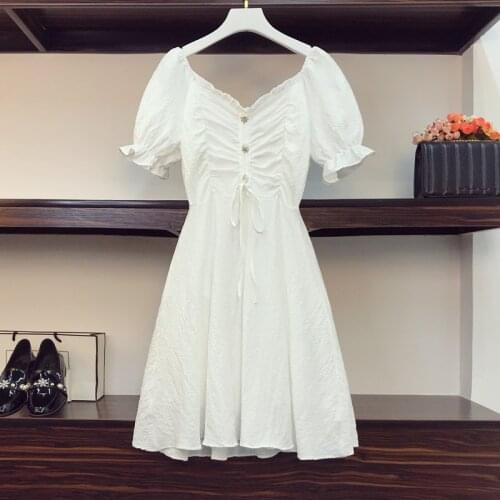 Plus size french vintage slash neck midi dresses for women elegant solid puff sleeve high waist A-line office ladies vestidos