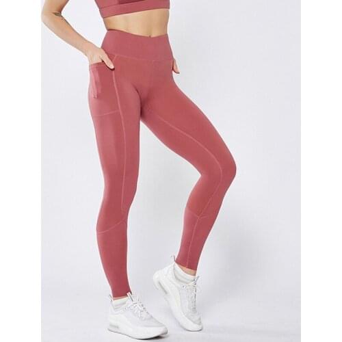 Stitching Pocket Yoga Pants Womens High-stretch Skinny Sports Gym Pants Girl Sexy High Waist Seamless Breathable Leggings