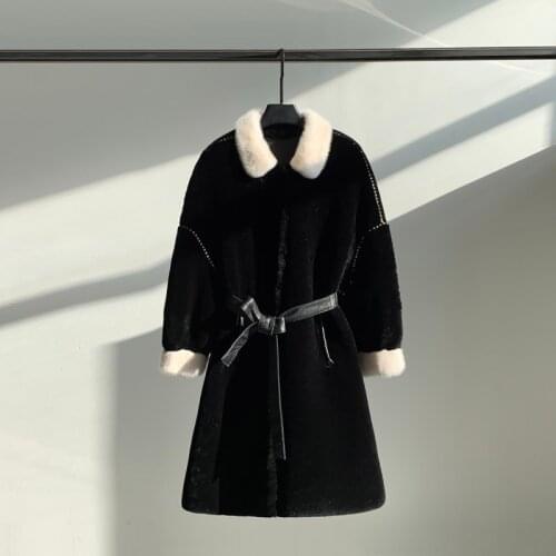 2021 Winter Fur Coat Female Leather Lamb Hair Mid-length Mink Hair Heavy Industry Diamond-studded Fur Coat Lamb Fur Mink Fur