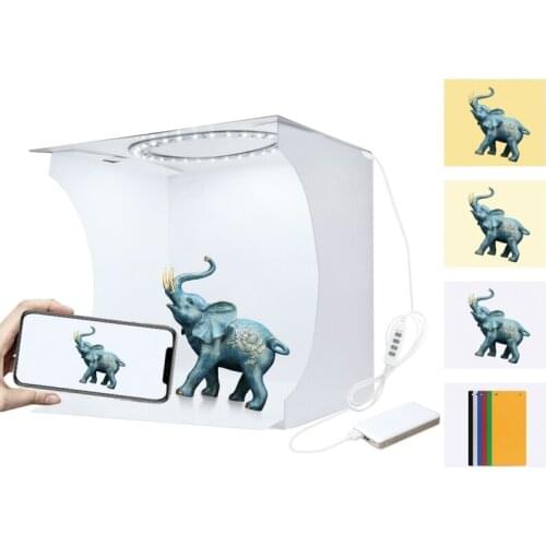 PULUZ 20cm Ring LED Panel Folding Portable Light Photo Lighting Studio Shooting Tent Box Kit with 6 Colors Backdrops