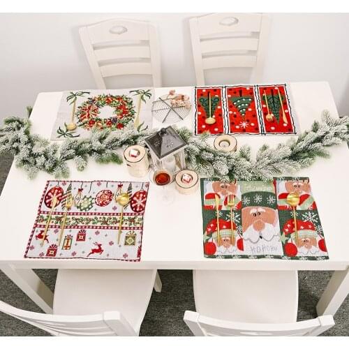 Knitted cloth placemat Festival Christmas Decor 2021 new decoration creative tablecloth santa tree Bowl Cup Pads Drink Coasters