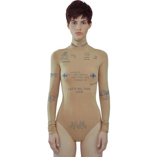 2021 Spring Women Cute Print Zipper Bodysuits Long Sleeve Skinny Fitness Stretchy Club Streetwear Bodycon Outfits