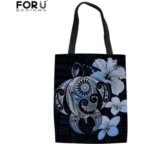 FORUDESIGNS Vintage Traditional Tribe Style Sea Turtle Hibiscus Flowers Pattern Cloth Shoulder Hand Bags Lady Outdoor Travel Bag