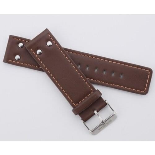 22mm Stitch Waterproof Watch Strap Silver Steel Buckle Relojes Hombre leather watch band