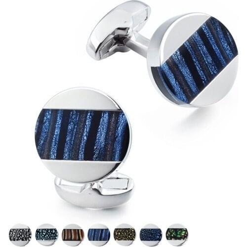 HAWSON Round Colorful Stone Cufflinks Rhodium Tone with Pattern Stripe Stone Cuff Button Special Gift for Mens Wedding