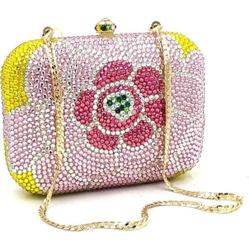 Ladies small purses Bridal wedding party women evening party accessories diamonds flower crystal wallet clutches crystal purses