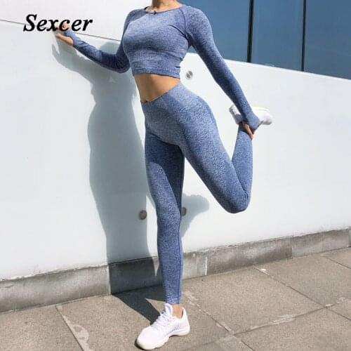New Seamless Women Sport Set Gym Clothing Fitness Push up Legging+Long Sleeve Top Sportswear Woman Sports Suits Tracksuit Femme