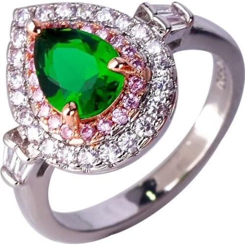 QTT Silver Ring for Women Elegant Pear Shaped CZ Ring Two Tone Color Zirconia Engagement Rings Opening Adjustable Ring