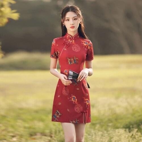 Red Qipao Vintage Chinese Dress Hanfu Women Modern Cheongsam Robe Orientale Traditional Harajuku Eleganti Vestido Chino Girl New
