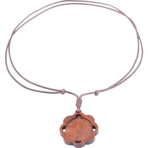 10pcs 25mm wood cabochon pendant setting trays with leather cord diy blank bezel necklace findings for jewelry making