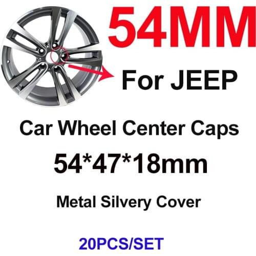20pcs Metal Silvery Cover + Letter 54mm Auto Car Wheel Rim Center Cap Hubcap for Cherokee Liberty Rubicon Wrangler Accessory