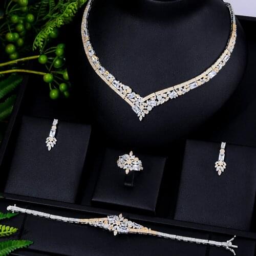 2021 Trend 4PCS Luxury Dubai Bridal Jewelry Sets For Women Wedding Party Spring Multicolor Zircon Crystal indian jewelry set