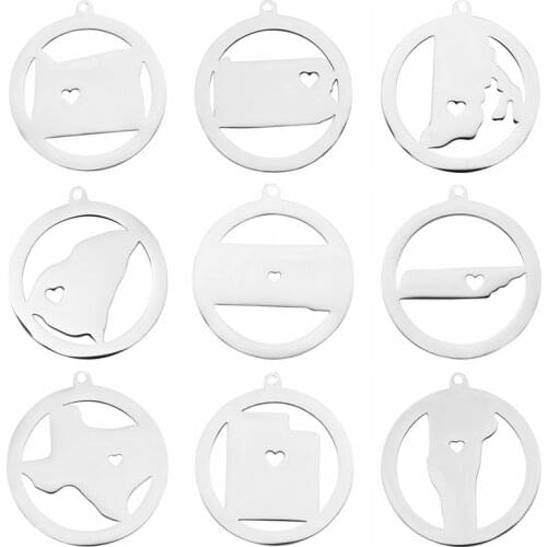 5 pcs/Lot US 50 states Map Charm Silver Stainless steel mirror Polish Nevada New Jersey Ohio Oregon Texas Utah South Carolina