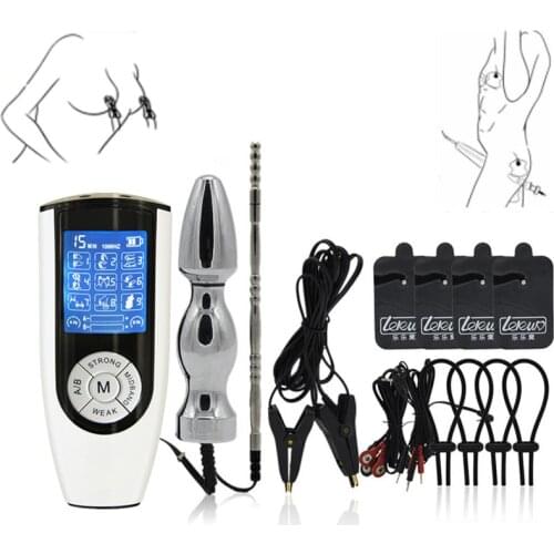 USB Charging Dual Output Electric Shock Vagina Anal Plug Body Massage Catheter Sounds Nipple Clips/Pads Medical Themed Sex Toys