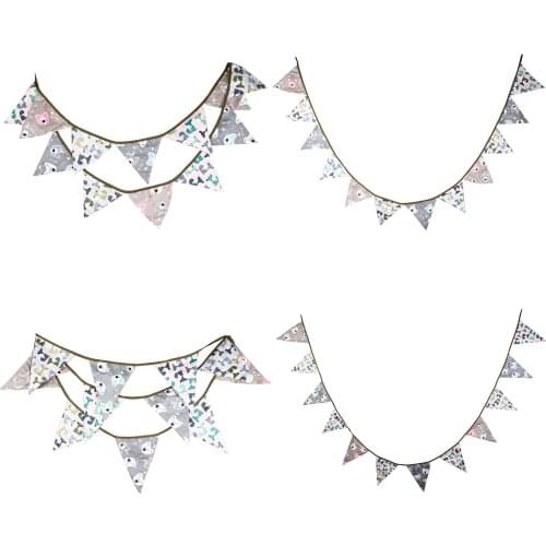 3.2m/3.6m Indian Tribal Style Cartoon Animal Cotton Banner 12 Flags Pennant Garland Children Birthday Party Bedroom Decor Gift