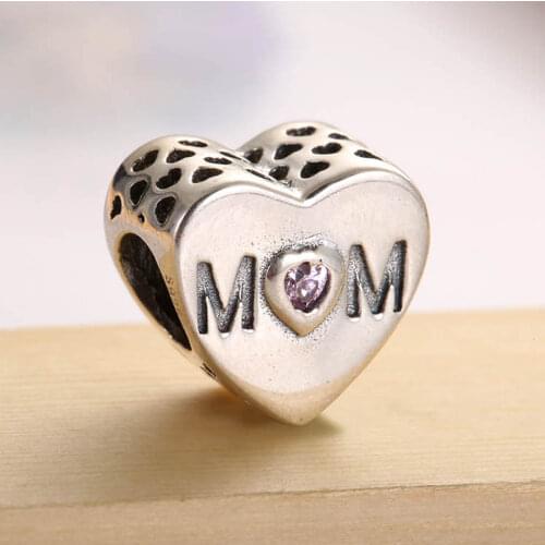 Mother Heart Charm Bead fit Lady Bracelet Bangle Authentic S925 Jewelry