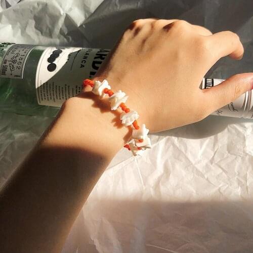 Orange/Blue Color Glass Beads Bracelet Cutted White Shell Slice Sweet Bracelet Street Popular Jewelry Anniversary Best friend