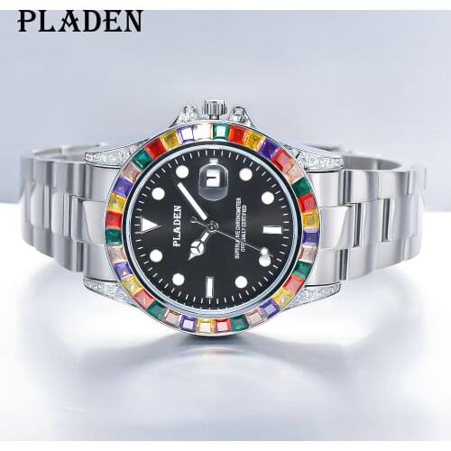 PLADEN Brand Casual Watch Men Latest Diamond Bezel Quartz Watch Classic Luxurious Automatic Date Clock Dive relogio masculino