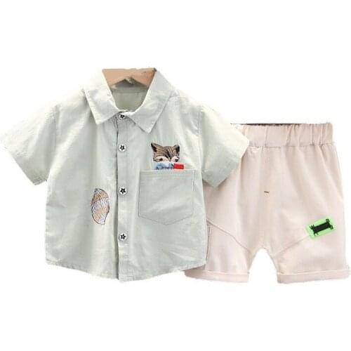 Toddler Cartoon Clothing Summer Baby Boys Girls Shirt Shorts 2 Pcs/sets Kids Turn-down Collar Clothes Children Cotton Tracksuits