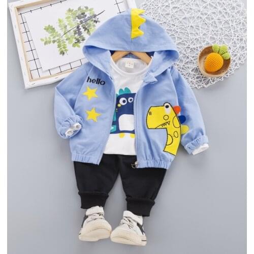 0-4 Years Old Kids Dinosaur Clothing Set Autumn Cotton Hooded Coat+Shirt +Pants Suit For Boy Toddler Children Christmas Present