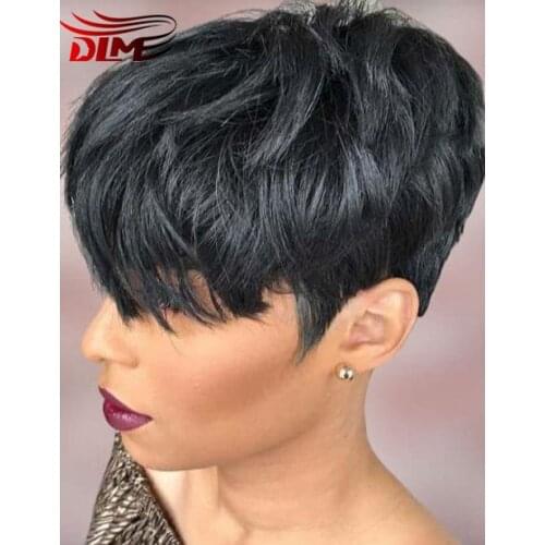 DLME Virgin Hair Brazilian 27 Pieces Weave Short Hair With a Closure and Cap Virgin Brazilian Hair Extension (1B#)