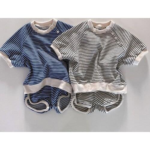 Koodykids Summer Baby Boys Clothes Set 2PCS Blue White Striped T Shirts Shorts 2pcs Cotton Soft Toddlers Boys Clothing Set