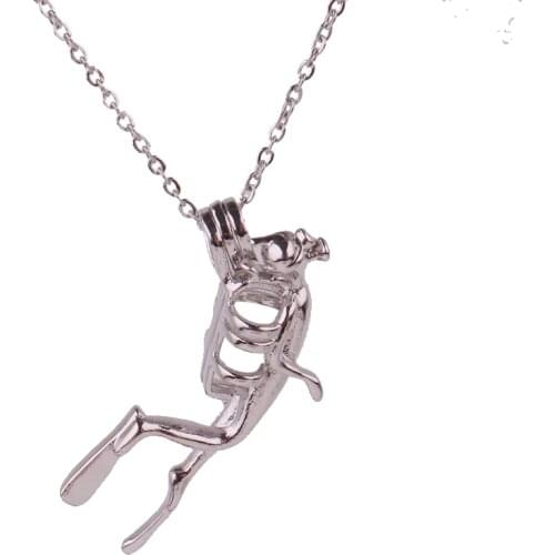 K1637 Dull Silver copper diving swimming Bead Pearl Cage Aroma Essential Oil Diffuser Locket Necklace with stainless steel chain