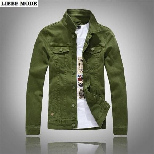Mens White Green Jean Jacket for Men Slim Fit Spring Autumn Streetwear Casual Bomber Denim Jacket Coat Men