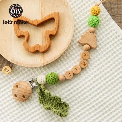 LetS Make 5 Set Customizable Wooden Pacifier Clip Wooden Teething Ring Bpa Free Silicone Wooden Teethers Personalized Baby Toy