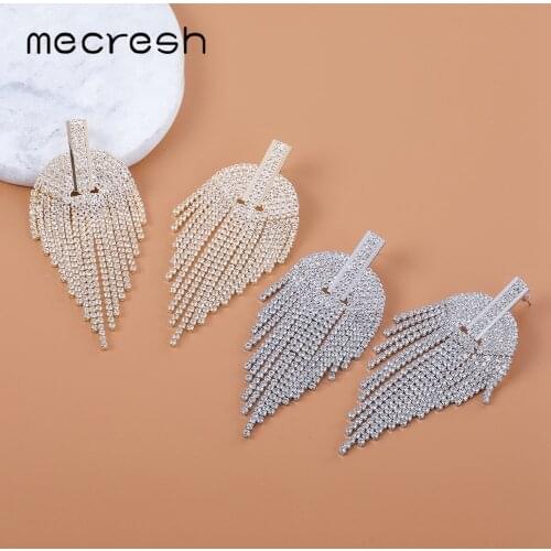 Mecresh Rhinestone Leaf Tassel Earrings Bridal Wedding Jewelry Gold Color Long Dangle Earrings for Prom Party MEH1692