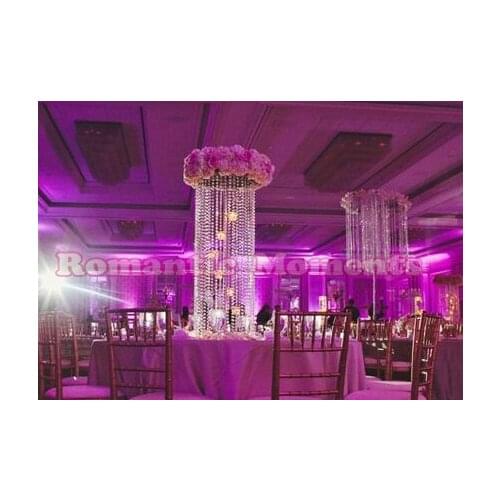Metal Flower Stand Crystal Pillar Table Centerpiece with bead strands Event Decoration