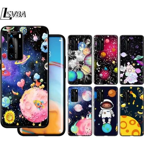 Space Cute Cartoon For Huawei P40 P30 P20 P10 Pro Lite E Plus 4G 5G P9 P8 Lite P Smart Z S Plus Soft Black Phone Case