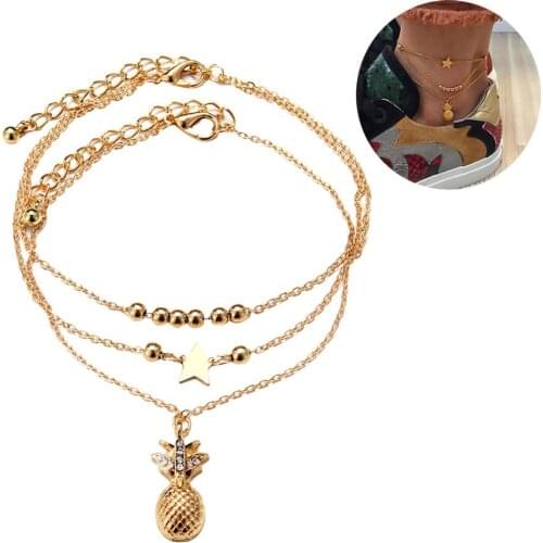 Ankle Chain Multi Layer Pineapple Star Pendant Anklet Beaded 2020 Summer Beach Foot Jewelry Fashion Style Anklets for Women