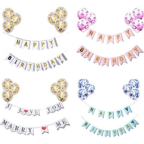 12 Inch Happy Birthday Sequined Balloon Set Hot Stamping Fishtail Flag Latex Balloon Set Marriage Proposal Factory Wholesale