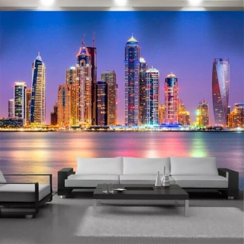 Classic 3d Mural Wallpaper Wall Papers Illuminated Seaside High-rises Interior Home Decor Living Room Bedroom Painting Wallpaper