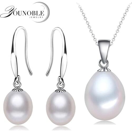 Real Natural Pearl Jewelry Sets Silver 925 Women,Freshwater Pearl Earring Set Pendant Necklace White Daughter Birthday Best Gift