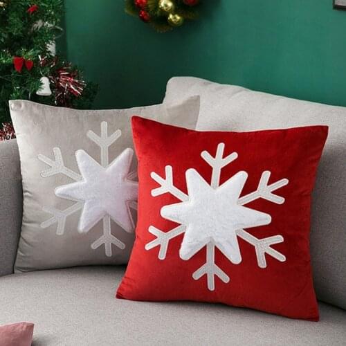 X‘max Decoration Cushion Cover Snowflake Pillow Case Red Pink Grey Velvet Square Embroidery Pillow Cover 45x45cm