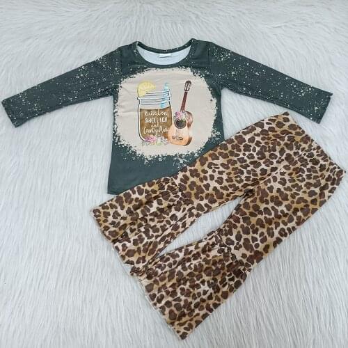 2020 new design girls boutique clothes set baby girl fall outfits milk silk kids boutique clothing girls clothes Leopard pants