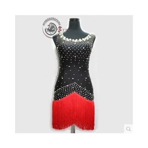 New style Latin dance costume Pearl sleeveless tassel latin dance competition dresses for women child latin dance dresses S-4XL