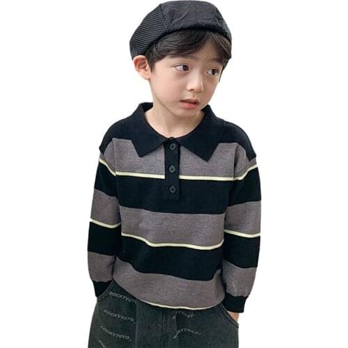 Striped wool Knitted shirt for children long sleeves cardigan for boys kids casual Wool sweater for 90-140cm 2-7years