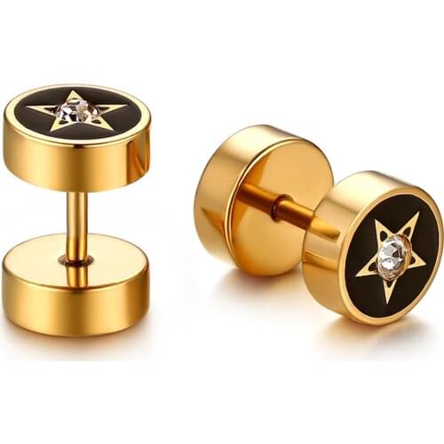 BONISKISS Fashion Punk Pentagram Dumbbell Stainless Steel Earrings For Women Man Gold Color Stud Earrings Jewelry Dropshipping