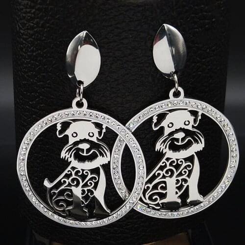 Fashion Chihuahua Stainless Steel Crystal Earrings for Women Silver Color Stud Earing Jewelry pendientes acero E612762S03